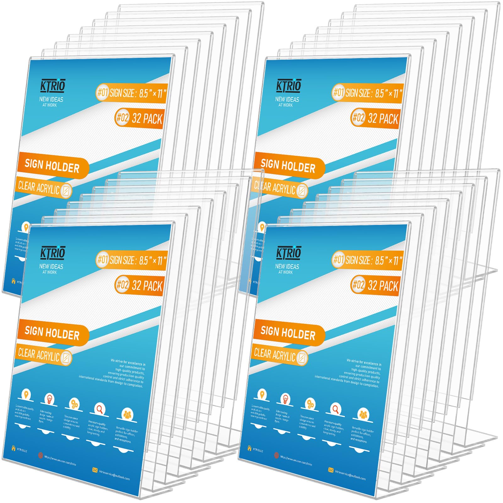 Photo 1 of KTRIO Acrylic Sign Holder 8.5x11 Inches 32 Pack, Clear Display Stand Paper Frame, Plastic Menu Flyer Stand, Slant Back Document Holder for Stores, Restaurants, Hotels, Office