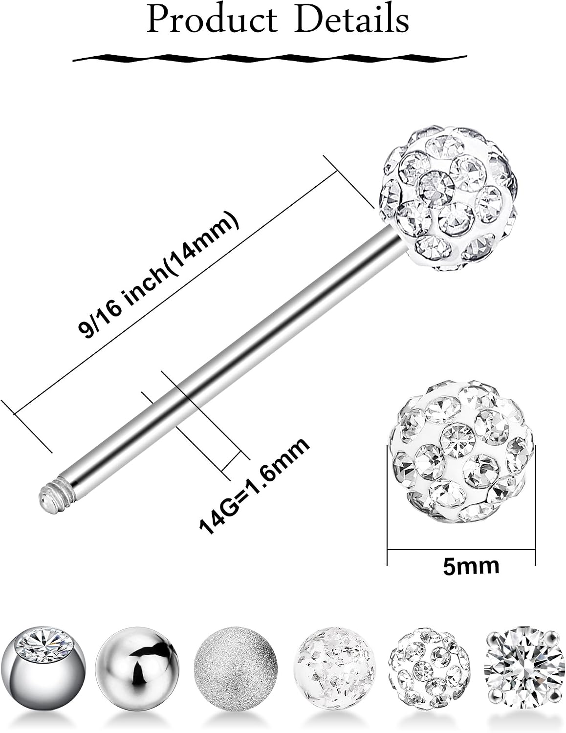 6 works Nipple Bars Surgical Stainless Steel Piercing Titanium Barbell Ring Tongue Ring Cubic Zirconia Nipple Rings Body Piercing Jewelry - Image 4