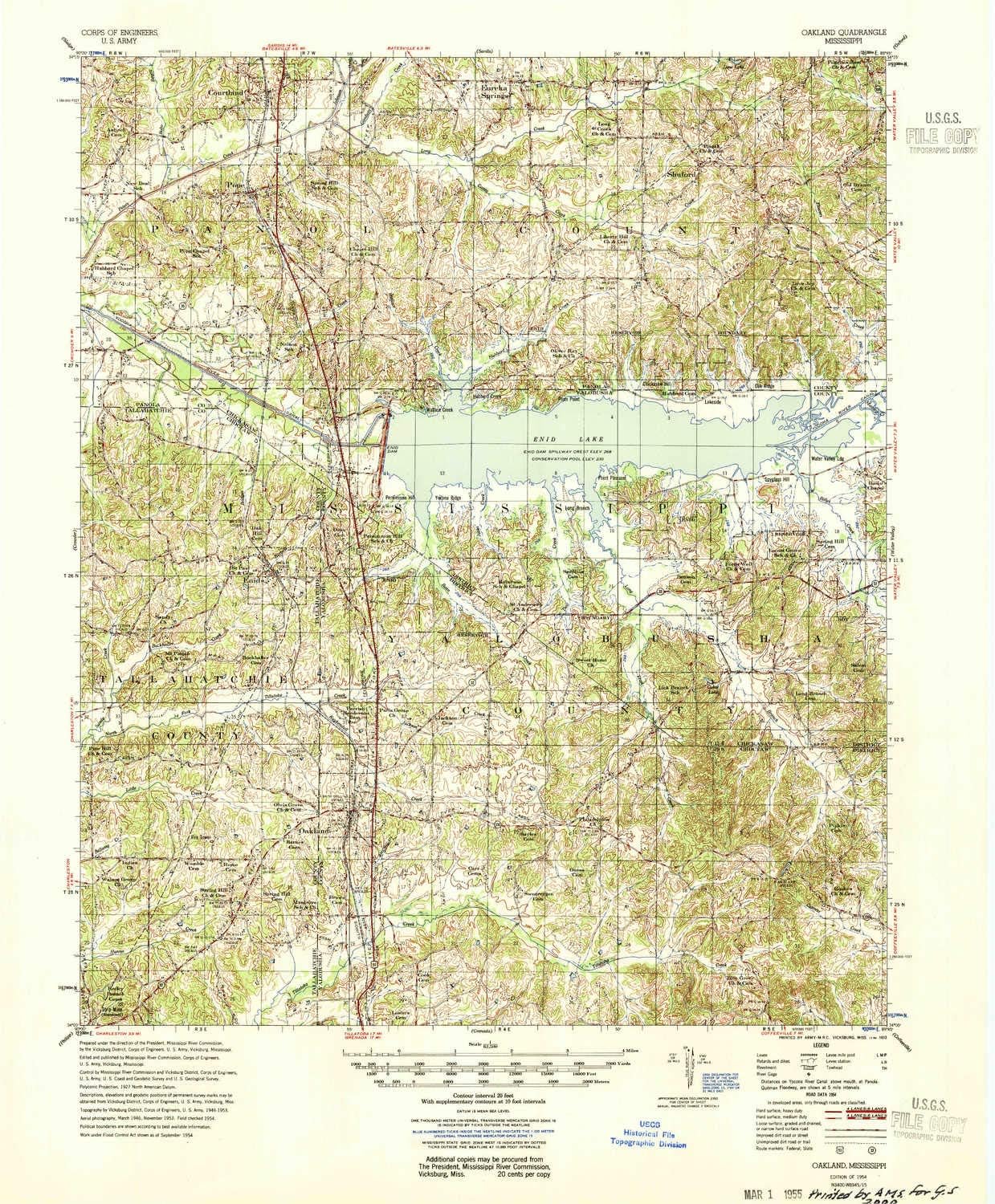 YellowMaps Oakland MS topo map, 1:62500 Scale, 15 X 15 Minute, Historical, 1954, 21.7 x 17.9 in
