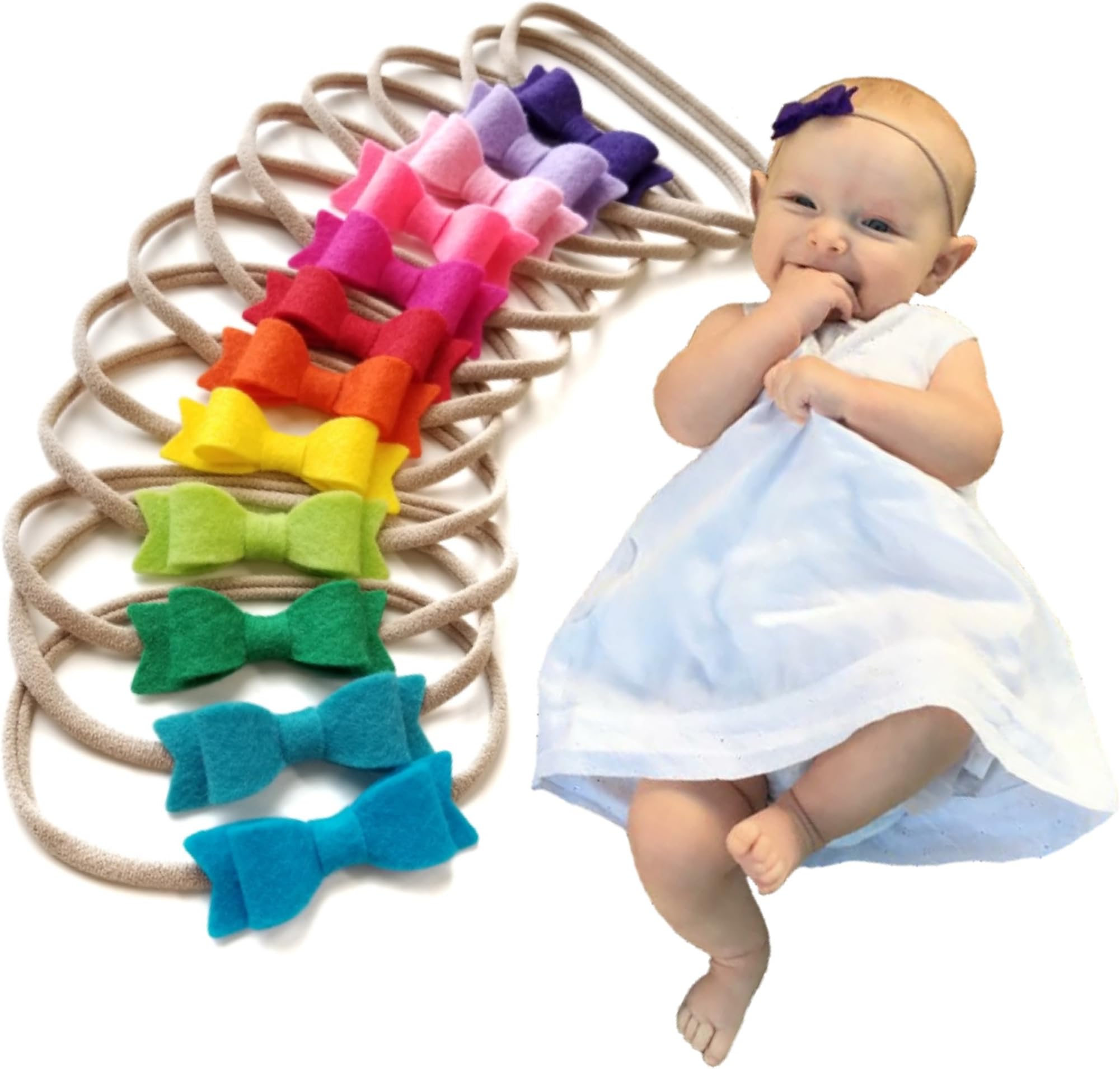 Baby Girl headbands - Baby bows and headbands - Newborn to toddler, Infant - Rainbow colors - Made in USA by Vanaguelite