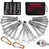 Premium Midget Wrench Set - 22-Piece Mini Combination Wrench Set Metric &amp; SAE Ignition Wrench Sets 4-10mm &amp; 5/32'' to 7/16'' Lightweight Small Carry Pouch