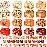 Honoson 48 Pcs Happy Thanksgiving Treat Boxes Fall Harvest Party Boxes Candy Wrapping Gift Box with Handle Fall Leaves Pumpkin Treat Containers for Goodies Thanksgiving Party, 6.29 x 3.15 x 3.15 Inch