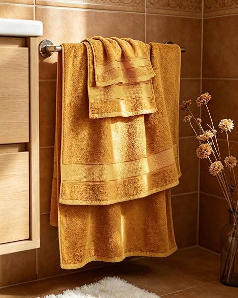 COZYART BATH TOWEL SET 6 PCS, LUXURY GOLD 100% TURKISH COTTON 650GSM SOFT