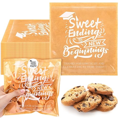 Fuyoooo 50 Pcs 2025 Graduation Party Favors for Guests One Smart Cookie Gift Bags with Sticker Buffet Treat Candy Snack Kraft Paper Bags Congrats Grad Party Decoration Supplies, 7. 1 x 7. 5 in