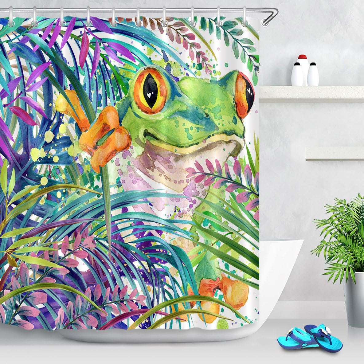 Amazon Com Lb Watercolor Tree Frog In Tropical Jungle Shower