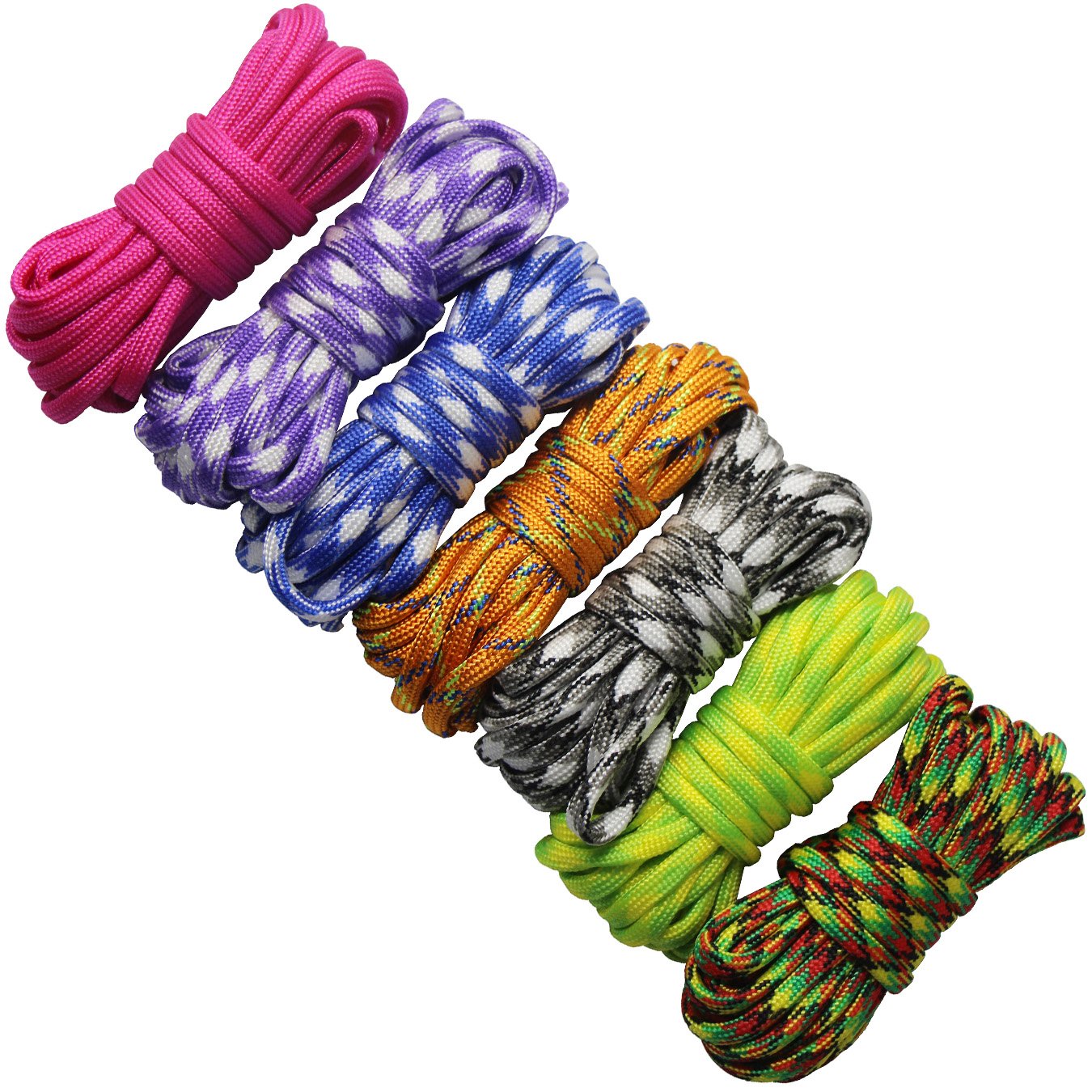 UOOOM 7 pcs Paracord Bracelet Cord Parachute Rope Outdoor Survival Safe Rope Set for DIY Hand Woven 10 Feet (Colorful x 7 pcs)