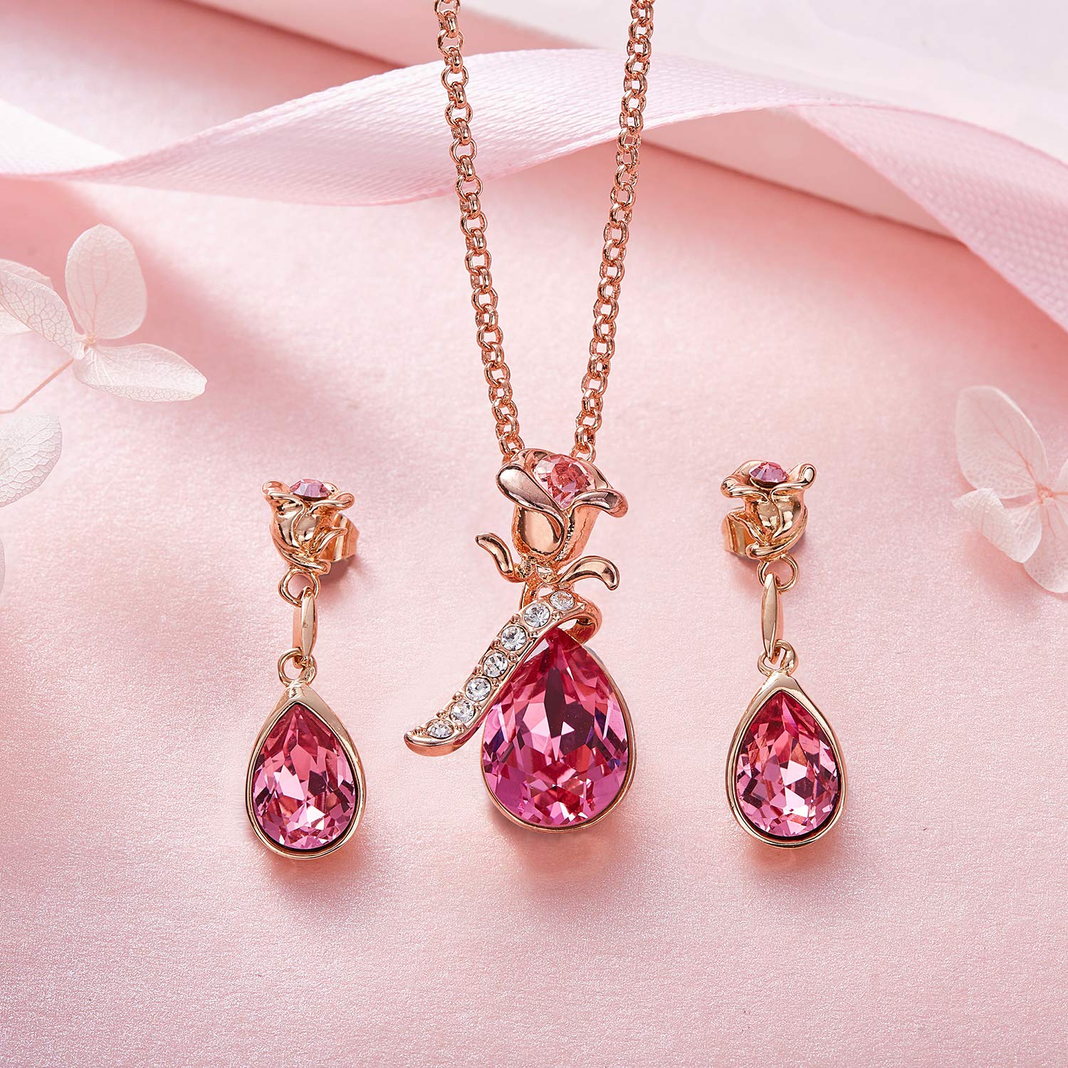 CDE Jewelry Set Flower Swarovski Necklace Earring Fashion Jewelry Gift for Women