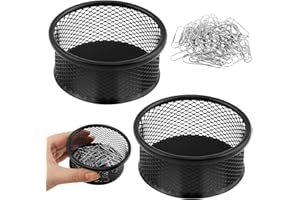 Kryslanix 2PCS Paper Clip Holder & 50PCS PaperClips,Magnetic Paper Clips Holder,Wire Mesh Paperclip Dish Holders,Paper Clips Dispenser Papers Clip Organizer for Desk Office Organizer