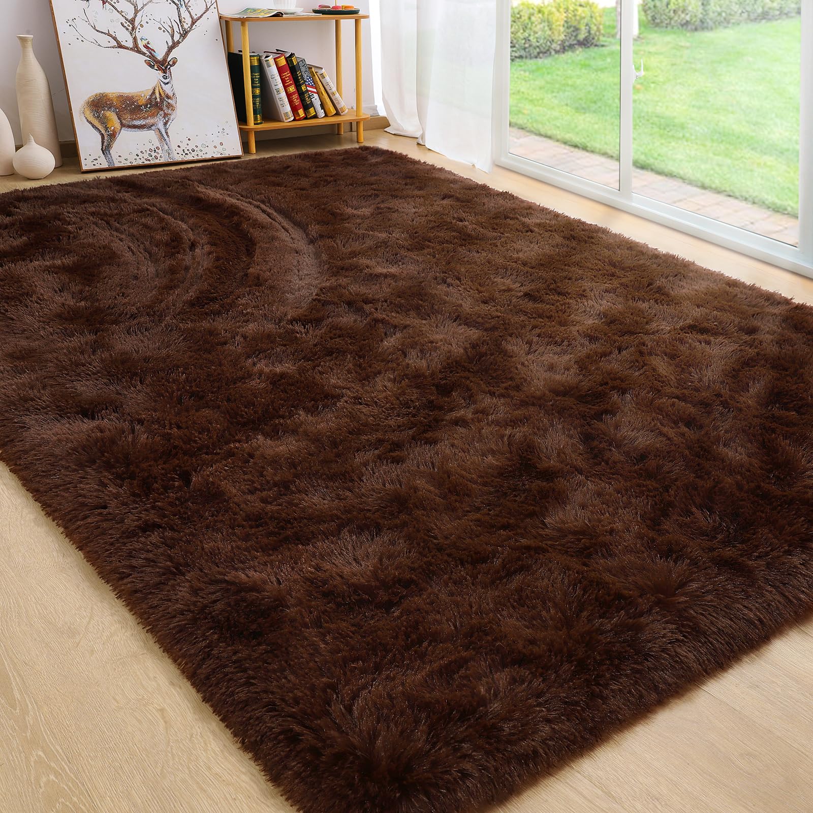 Photo 1 of BENRON Brown Fluffy Rugs for Living Room Bedroom 4x6, Soft Plush Fuzzy Shaggy Rugs for Kids Girls Boys Room Decor, Washable Indoor Floor Carpets