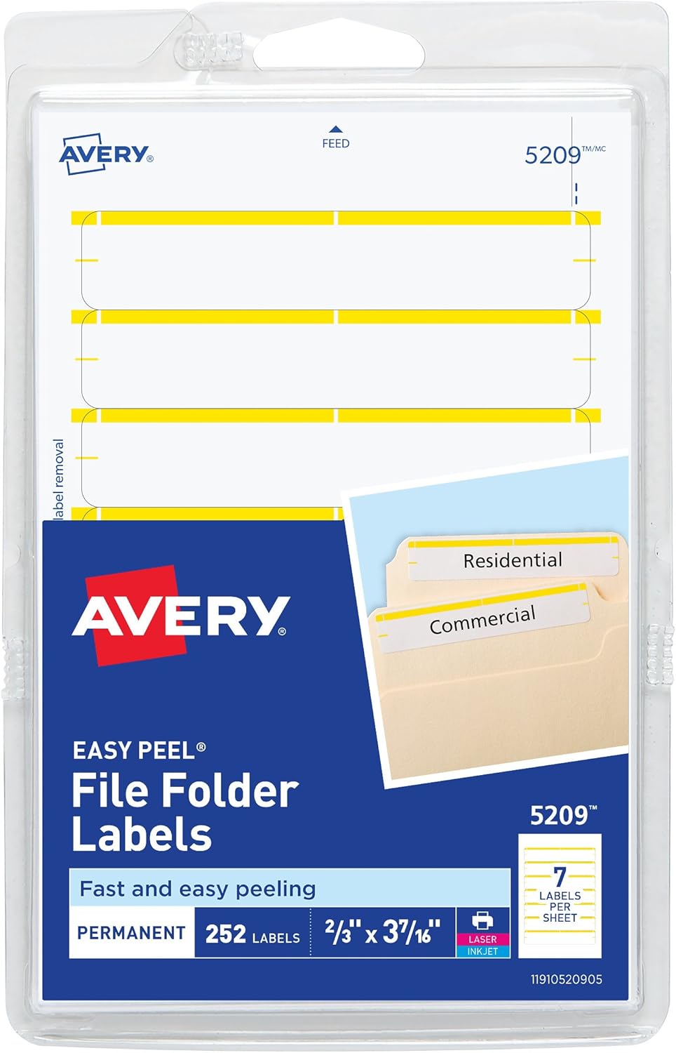 Avery Print Or Write File Folder Labels For Laser And Inkjet Printers 1 3 Cut Yellow Pack Of 252 5209