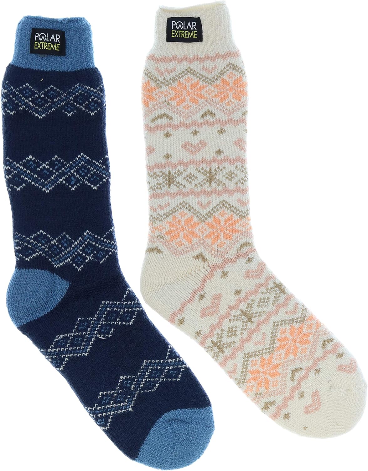 Polar Extreme Women's Fairisle Thermal Insulated Socks (2Pr) (Navy Blue & Creme) Amazon.in