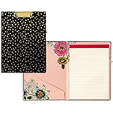 Vera Bradley Clipboard Folio with Refillable Lined Notepad, Black Padfolio with Interior Pocket and Pen Loop, Midnight Gold Dots