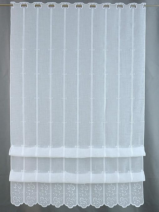 Clever-Kauf-24 Cliprollo Ranke Bestickt weiß mit Höhe 145cm (ungerafft) | Breite der Gardine frei wählbar in 8cm Schritten | 