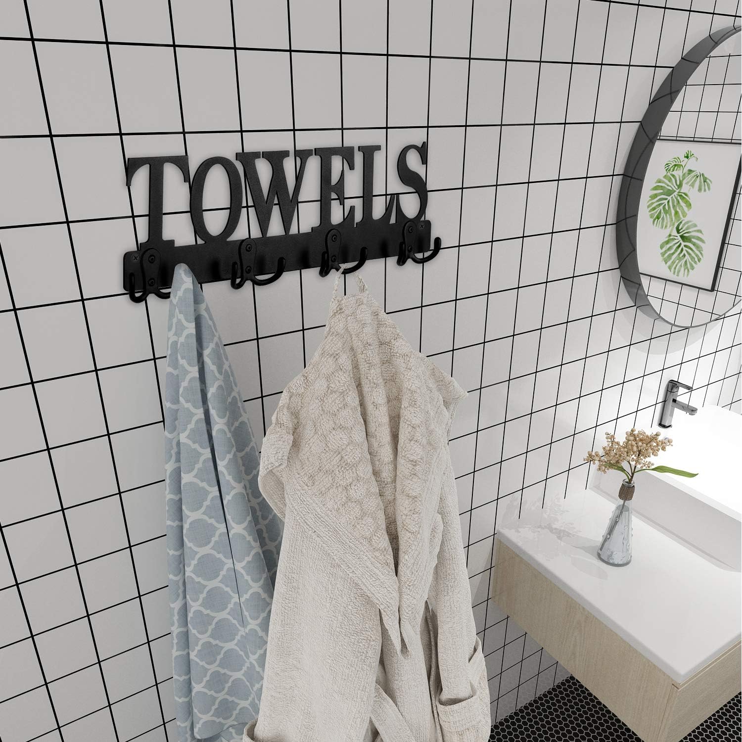 Towel Rack 8 Hooks Towel Holder & Organizer Wall Mount Towel Holder Black Sandblasted Robe Hooks Rustproof and Waterproof for Bathroom Towels, Robes, Kitchen Storage Organizer Rack, Clothing: Home & Kitchen
