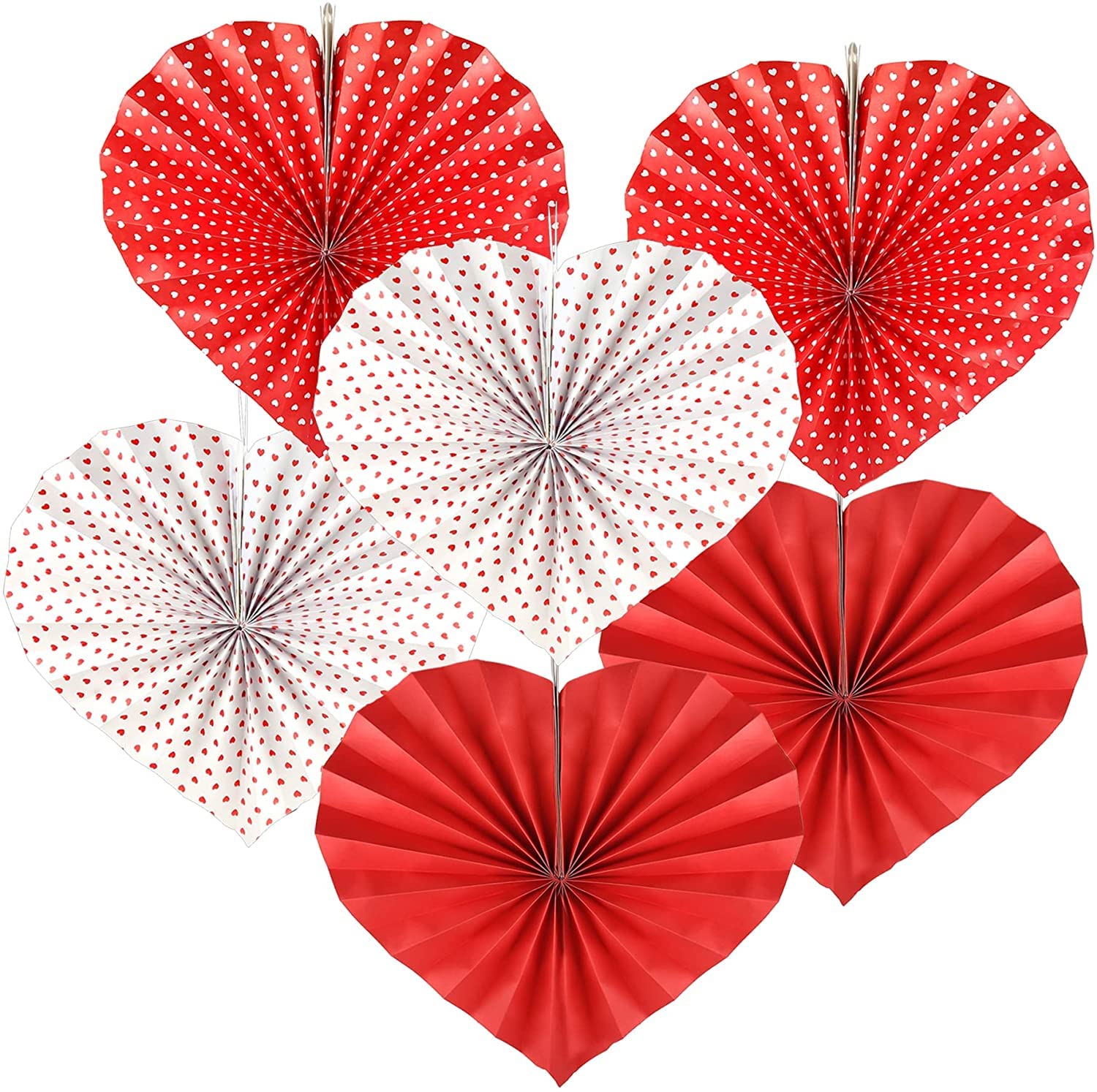 Happium 6 Pcs Paper Fan Valentines Day Decorations, Red Heart Paper Fans Set, for Valentines Decor Anniversary Wedding Party Bridal Shower Photo Backdrops