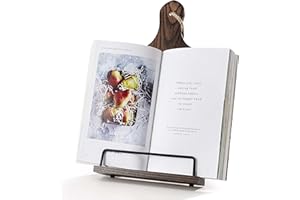 (Dark Brown) - Cookbook Stand, Rustic Wood Cookbook Holder Cutting Board Style, Adjustable Recipe Ipad Tablet Book Holder and