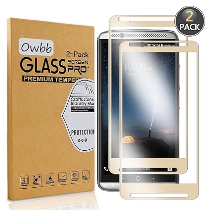 Owbb [2 Stück] Gold Gehärtetes Glas Display schutzfolie Für ZTE AXON 7 Full Coverage Schutz 99% High Transparent Explosionsge