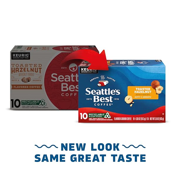 SEATTLE’S BEST COFFEE, FLAVORED K-CUP COFFEE PODS, TOASTED HAZELNUT, 100% ARABICA, 6 BOXES (60 PODS TOTAL)