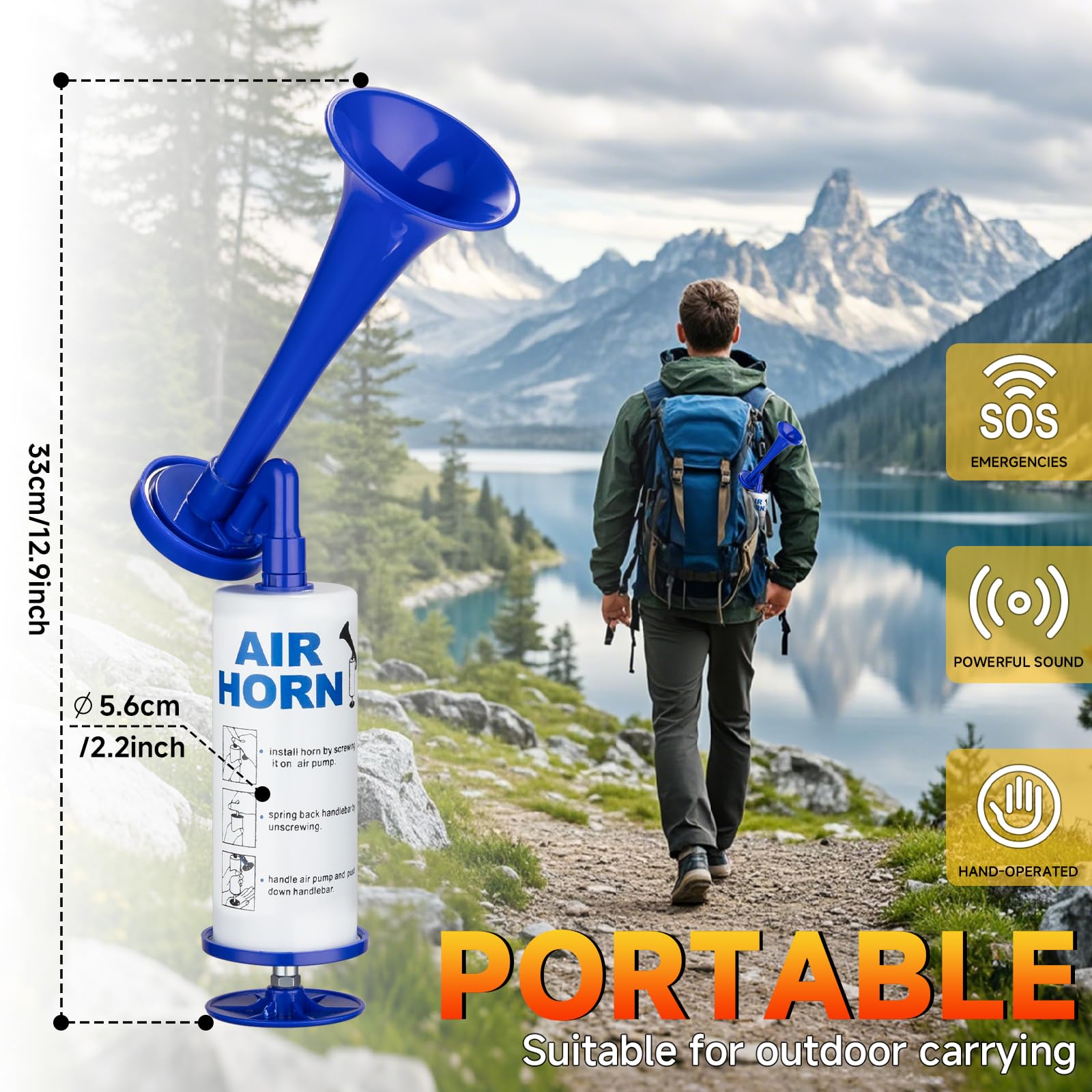 Air Horn for Safety, Loud HandHeld Air Horn for Boats Events Camping Reusable, Sports Pump Horn Loud Noise Maker for Boating Sports Events Birthday Party BANHAO