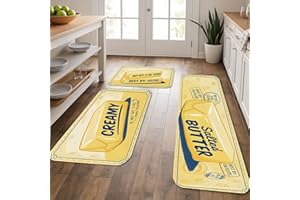 Vintage Butter Kitchen Mats for Floor, Creamy Yellow Retro Soft Mats, Spring Cushioned Comfort Washable Non Slip Decor Rugs f