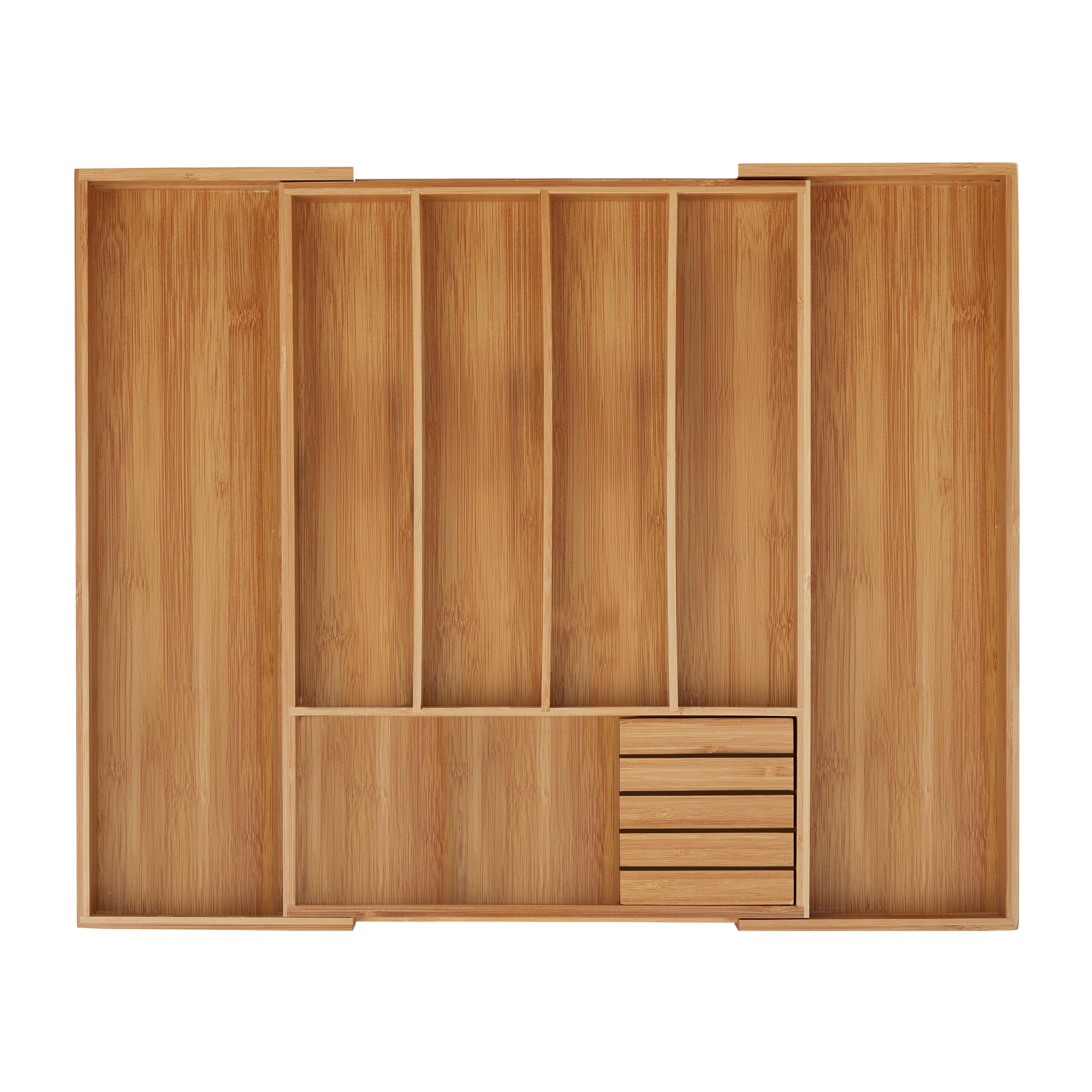 Relaxdays Cutlery Tray, Extendable, 5-7 Compartments, HxWxD: 5 x 55 x 44.5 cm, Kitchen Drawer Insert, Bamboo, Natural