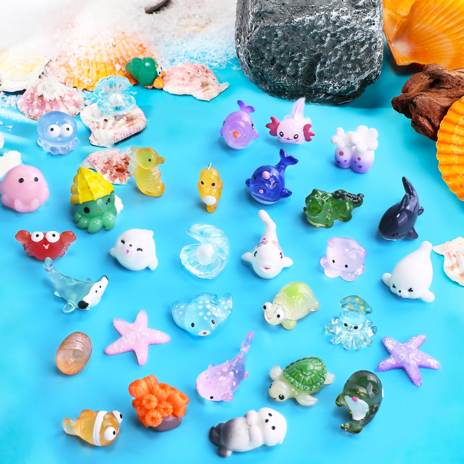 Photo 1 of HSLCGF 30 PCS Miniature Ocean Theme Mini Resin Ocean Animals Ocean Mini Figurines Resin Axolotl for DIY Fish Tank Accessories, Micro Landscape Aquarium