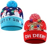 SHOKAN 2 Pack LED Christmas Hat Light-Up Knitted Cap Kids Adults Holiday Party view 1