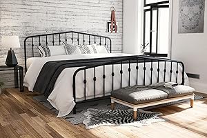 Novogratz Bushwick Metal Platform Bed Frame with Headboard, King, Black