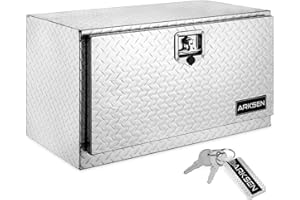 ARKSEN 30 x 17 x 18 Inch Underbody Tool Box, Heavy Duty Aluminum Diamond Plate Waterproof Square Storage Organizer Chest with T-Handle Lock & Keys for Pickup Truck, RV & Trailer – Silver