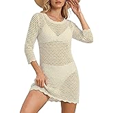 GRACE KARIN Women 3/4 Sleeve Swimsuit Cover Up, Bathing Crochet Swimwear, 2026 Summer Beach Vacation Clothes