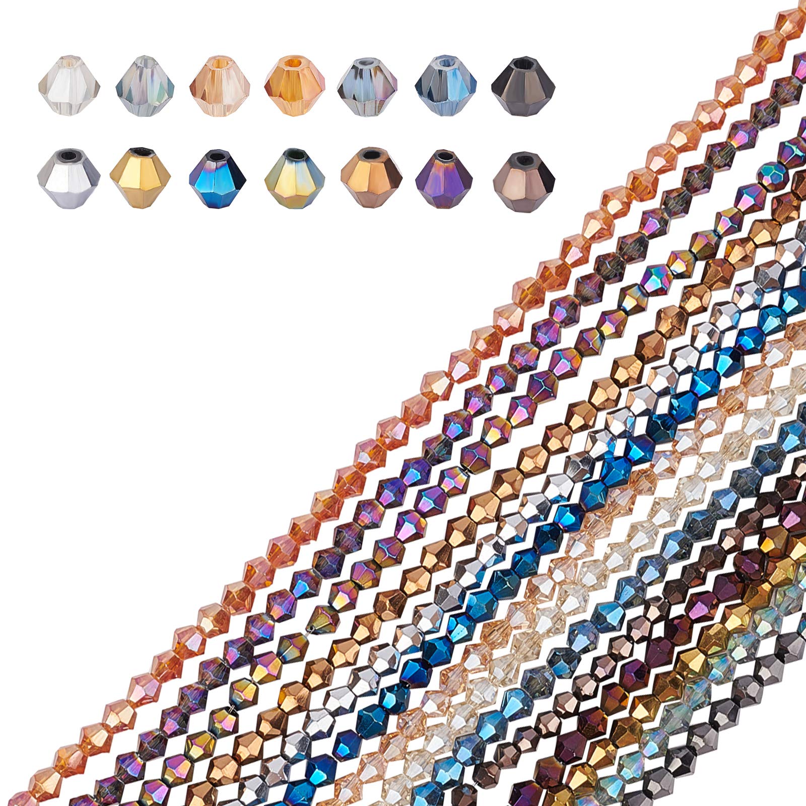 AHANDMAKER Electroplate Glass Beads, 1400 Pcs 4mm Rainbow Plated Faceted Glass Crystal Beads with 1mm Hole for Bracelet Necklace Jewelry Making DIY Craft Project, 14 Colors