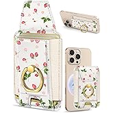 Shorogyt Compatible with Magsafe Wallet with Ring Stand Grip - Cute Magnetic Phone Wallets Card Holder for iPhone 17/16/15/14/13/12 Series for Women Girls Watercolor Strawberry Design, Fit 7 Cards