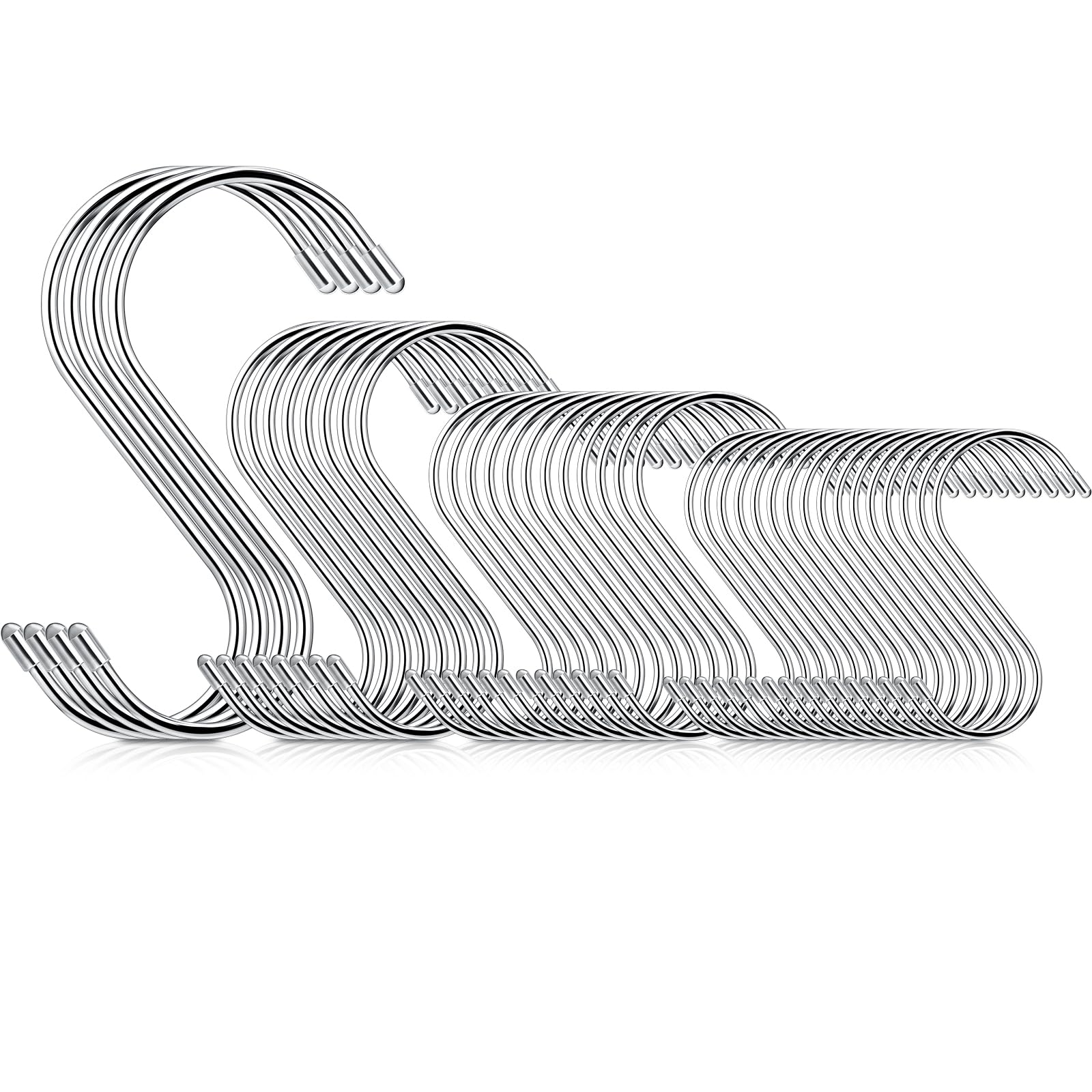 40 Pieces S Shaped Hooks Stainless Steel Metal Hanging Hangers Heavy Duty S Hooks Utility Hooks for Hanging Plants Towels Clothes Kitchen Bathroom Bedroom Office Garden, Silver, 4 Sizes