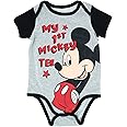 My First Mickey Mouse Tee Gray and Black Onesie for Infants, Disney World Bodysuit for Boys (18M)