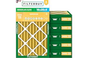 Filterbuy 16x25x4 Air Filter MERV 11 Allergen Defense (6-Pack), Pleated HVAC AC Furnace Air Filters Replacement (Actual Size: