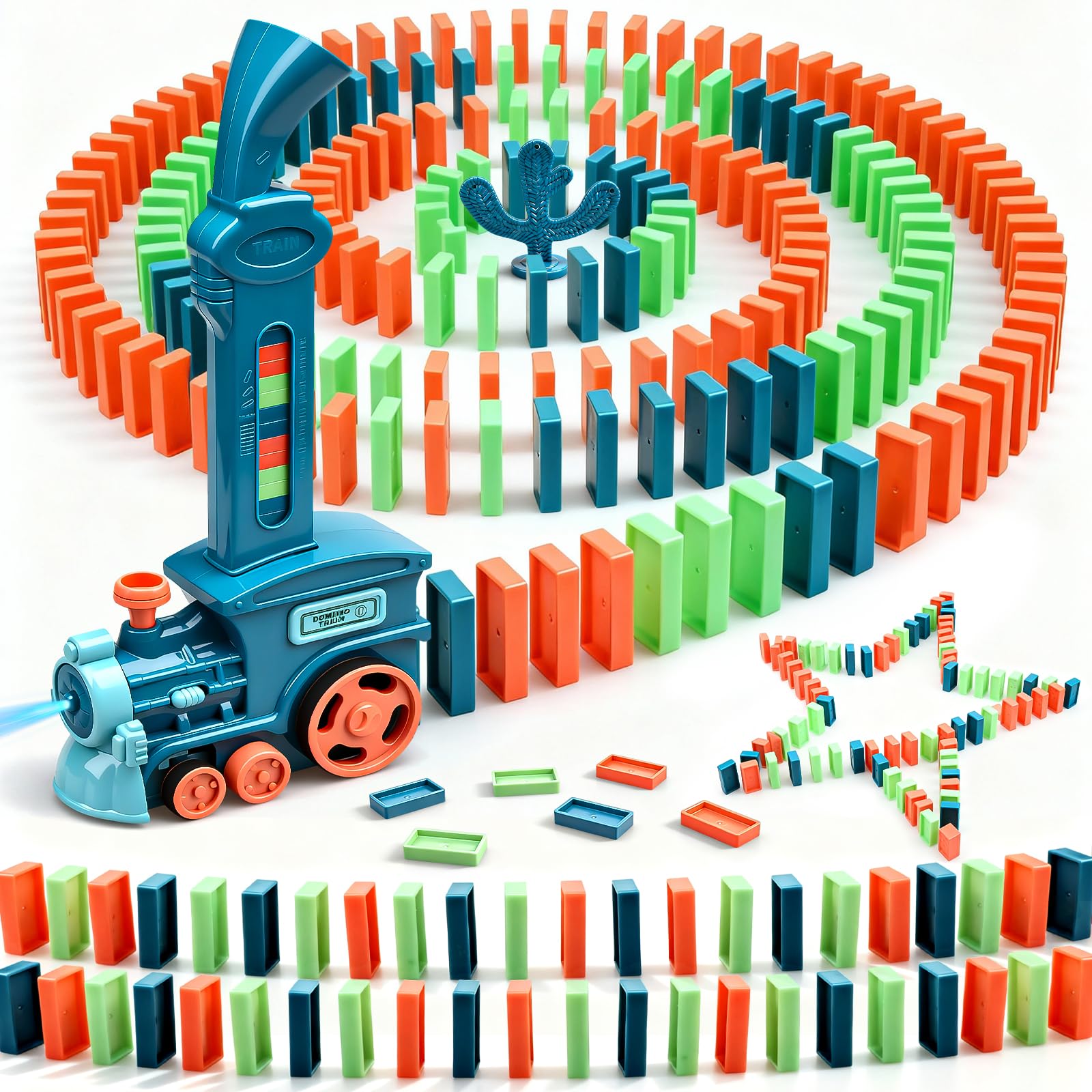Domino Train Toys for 3 Year Old Boy Gifts, Automatic Domino Laying Electric Train with 180Pcs Domino Blocks, Kids Building and Stacking Train Dominoes Game Toys for 3 4 5 Year Old Boys Gifts (A)