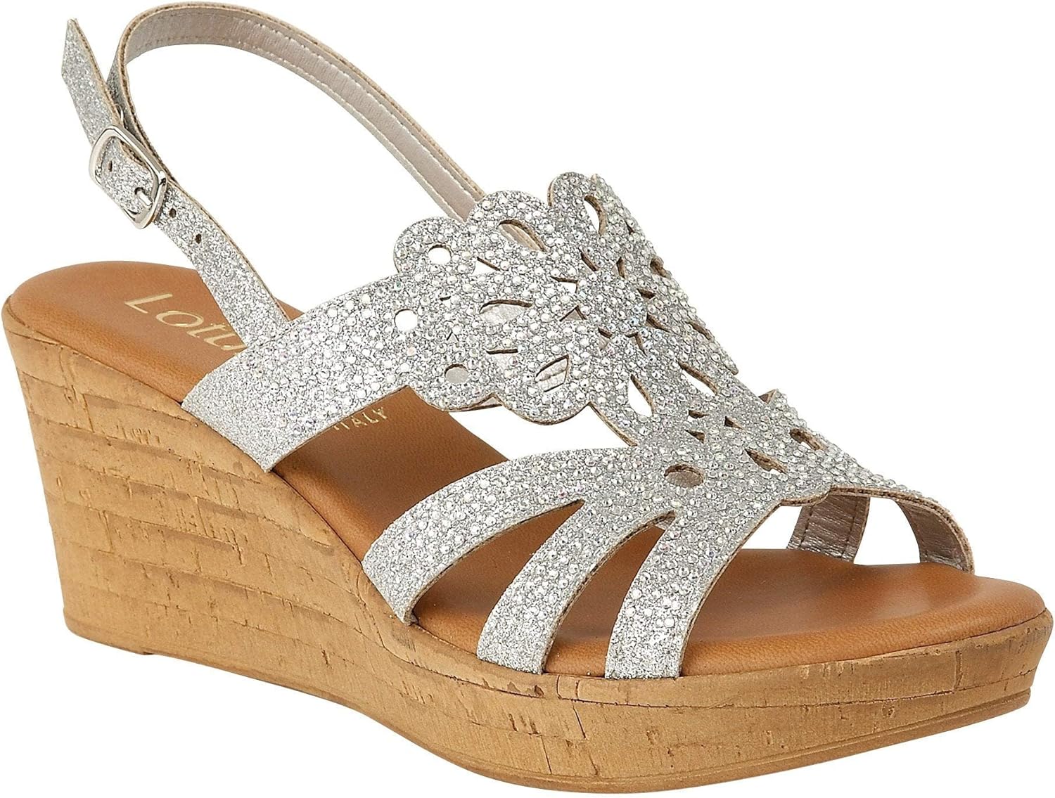 lotus silver wedge sandals