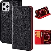 VISOUL Wallet Case for iPhone 12 Pro Max, Pebbled Leather Wallet Magnetic Folio Cover with Card Holder Kickstand Designed for iPhone 12 Pro Max (6.7-inch) (Black+Red)