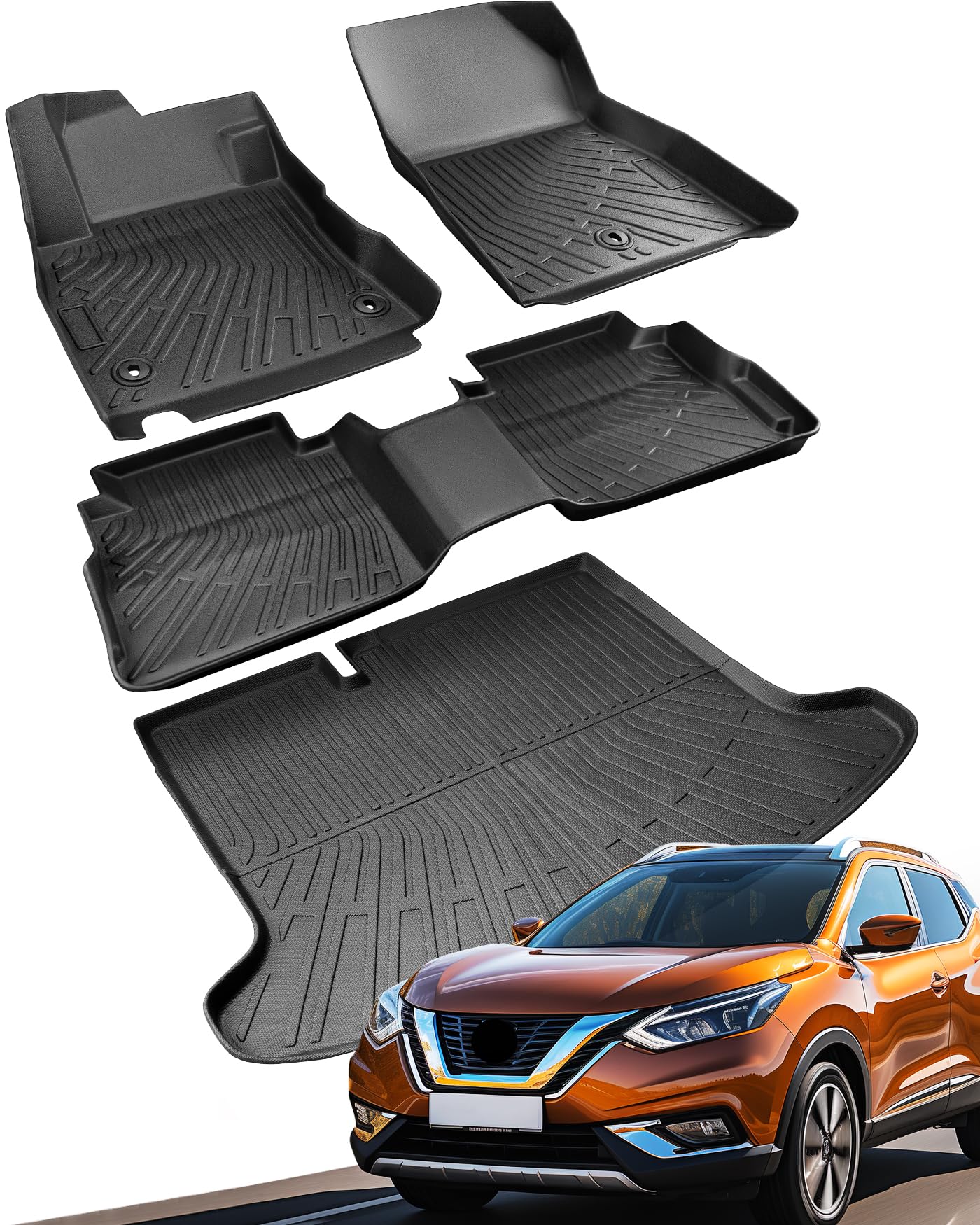 Photo 1 of CARxion® for Nissan Kicks Floor Mats & Cargo Liner (2018-2024, All-Weather TPE, 4PCS Full Set,Not for 2025)