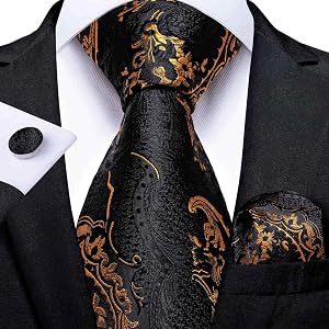 Mens Paisley Ties Woven Silk Neckties and Pocket Square Cufflinks Sets Party in Gift Box