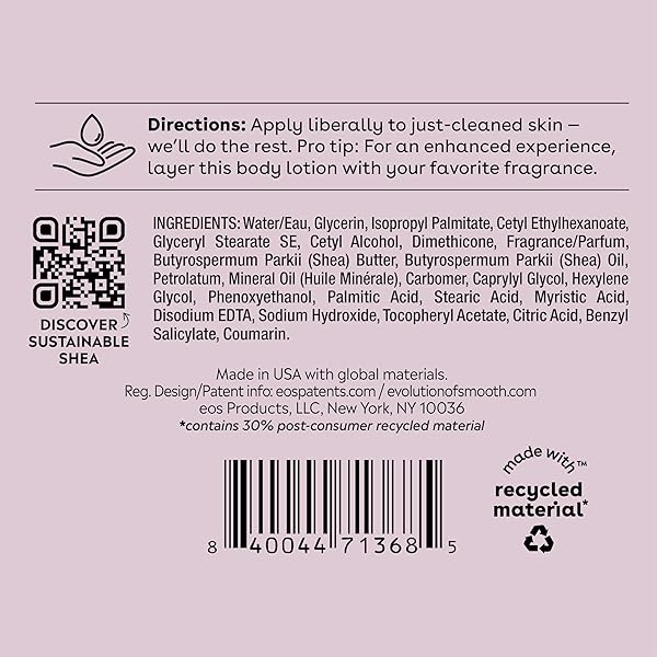 EOS SHEA BETTER BODY LOTION- COCONUT WATERS, 24-HOUR MOISTURE SKIN CARE, LIGHTWEIGHT & NON-GREASY, MADE WITH NATURAL SHEA, VEGAN, 16 FL OZ