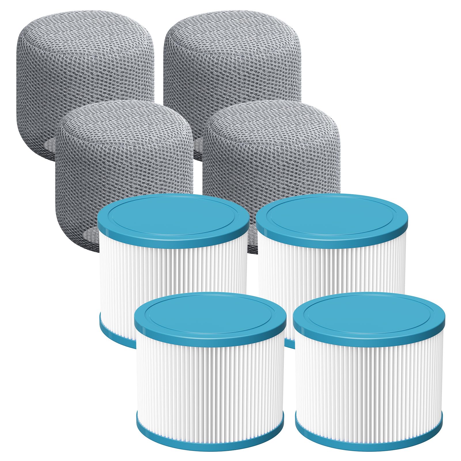 Photo 1 of **PARTIAL SET/ MISSING PIECES** Beckacher Hot Tub Filter Compatible with All RELXTIME Hot Tub, Pool Filters, Spa Filter Replacement, Filter Cartridges for Inflatable Hot Tubs Filtration, 4 Filter + 4 Filter Covers