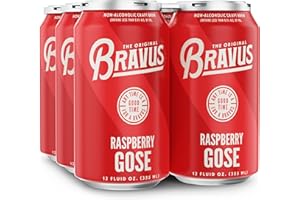 Bravus Non-Alcoholic Raspberry Gose 6 Pack x 12 Fl Oz Cans - Low-Calorie, Gluten-Reduced, Vegan NA Craft Brew