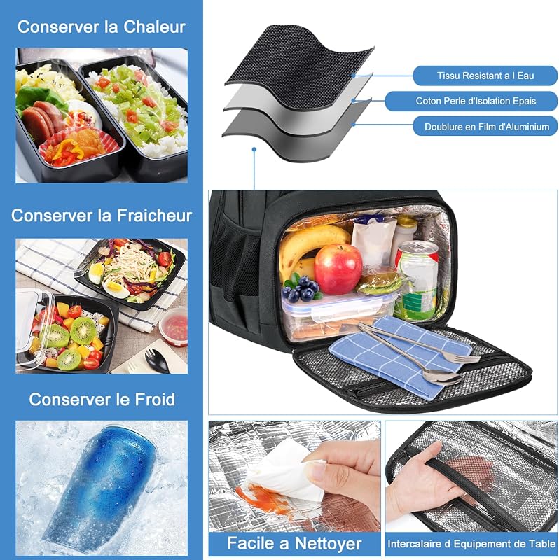 Sac a Dos Ordinateur avec Isotherme Repas, Sac à Dos Portable 17"