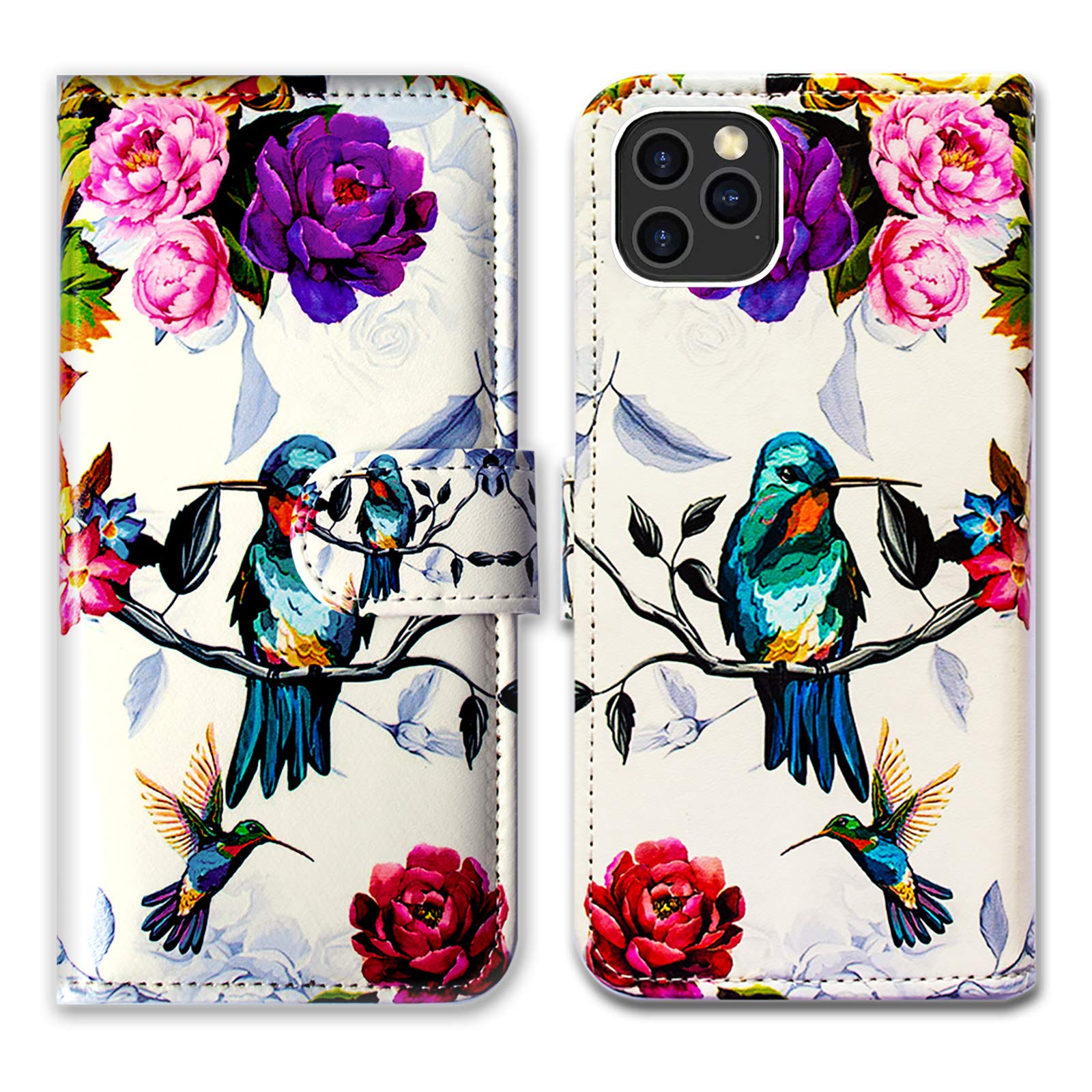 Bcov iPhone 12 Pro Max Case, Hummingbird In Flowers Leather Flip Wallet Case Cover with Card Slot Holder Kickstand For iPhone 12 Pro Max