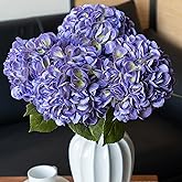 DUYONE 4pcs 22.4'' Realistic Large Artificial Hydrangea Flowers with Long Stem,Purple Lifelike Latex Soft Touch Flowers for Home Decor Wedding Arrangements Party Living Room Bouquets Centerpieces