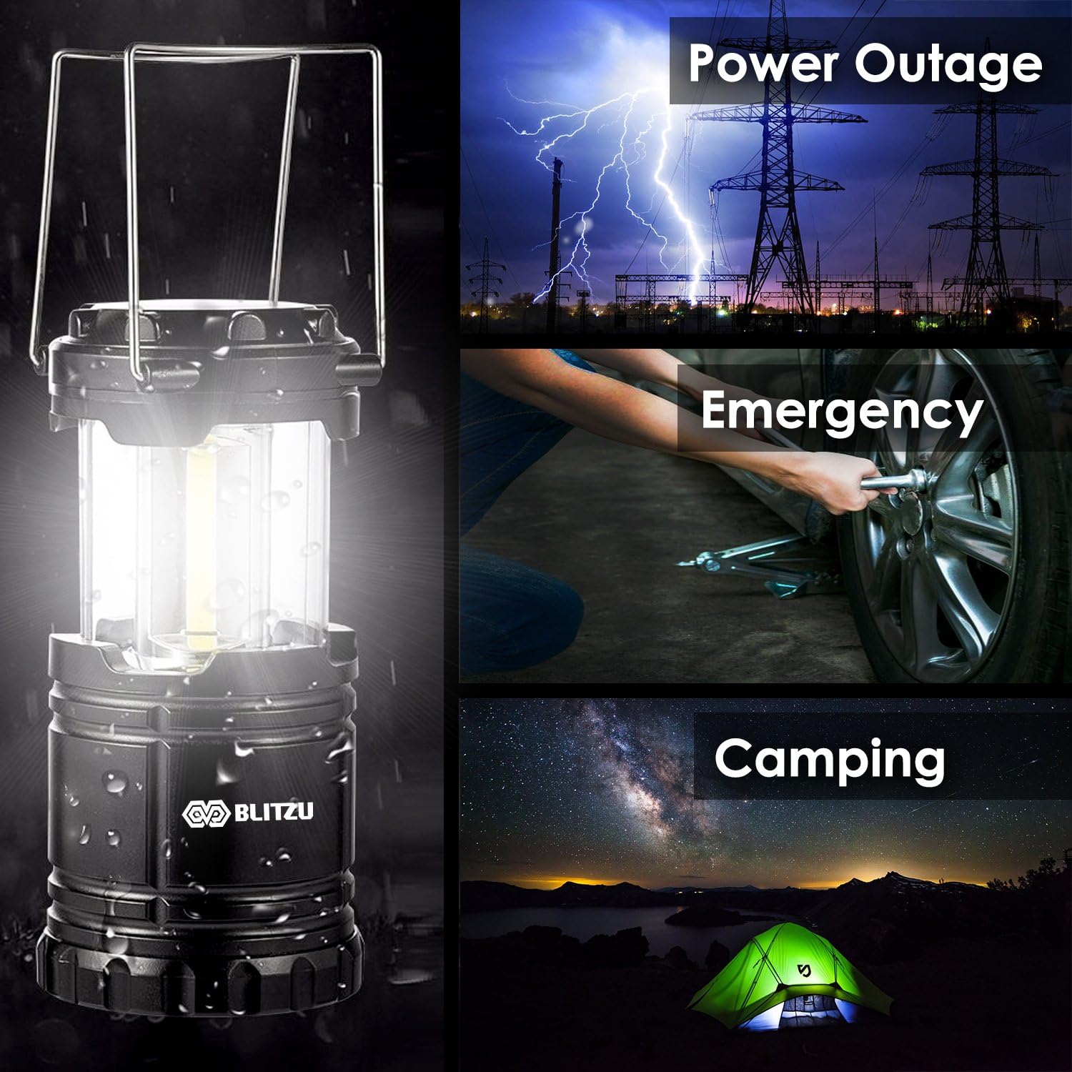 Blitzu LED Lantern with Magnetic Base [2 PACK] Battery Powered and Operated Camping Lanterns with Hanging Hook - Best Outdoor, Indoor, Hurricane, Emergency Light, Tent Lamp: Sports & Outdoors