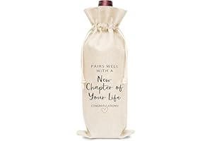 LESIXUR New Chapter Of Your Life Wine Bags (1 Pack)- New Beginning, Good Luck, New Job, New House, Engagement, Breakup, Retirement Gift, Cotton linen Wine Gift Bag With Drawstring -A037