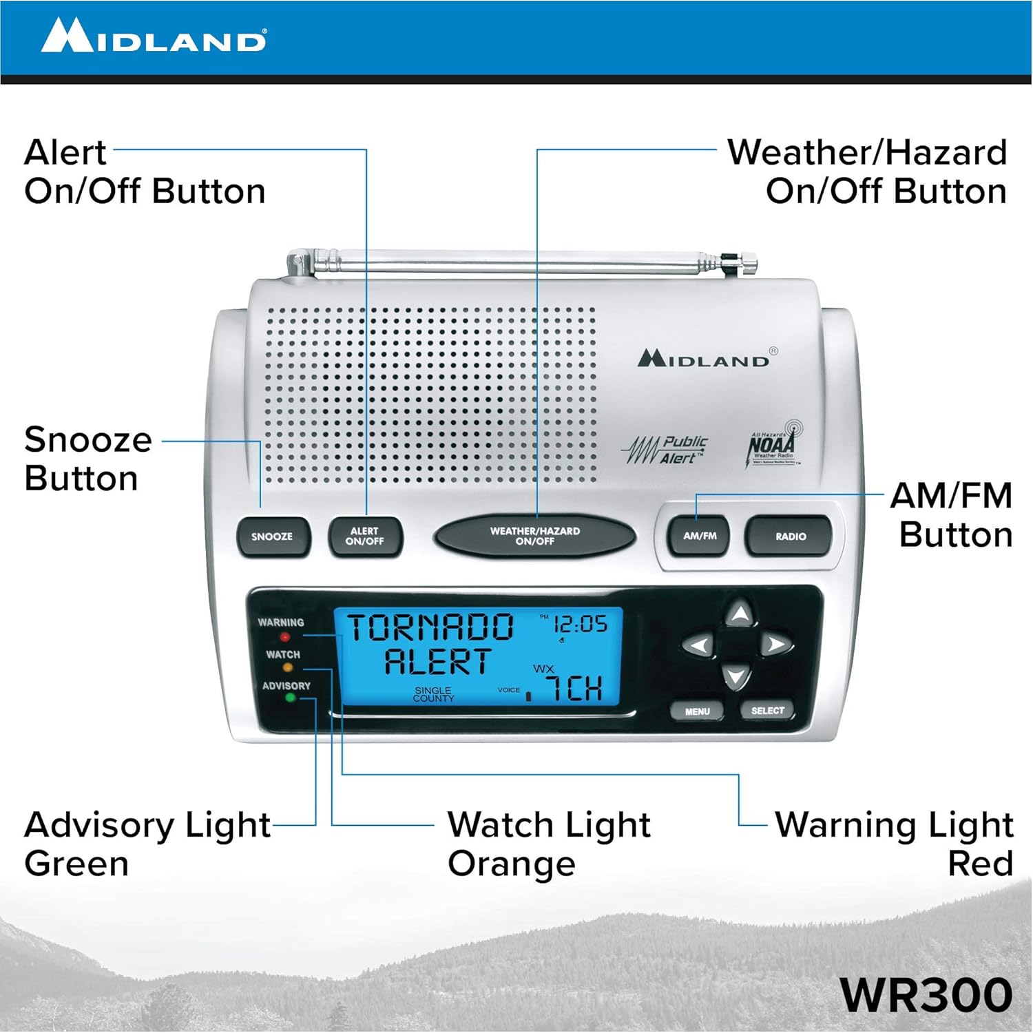 Midland - WR400, Deluxe NOAA Emergency Weather Alert Radio - S.A.M.E. Localized Programming, 80+ Emergency Alerts, & Alarm Clock w/ AM/FM Radio: Electronics