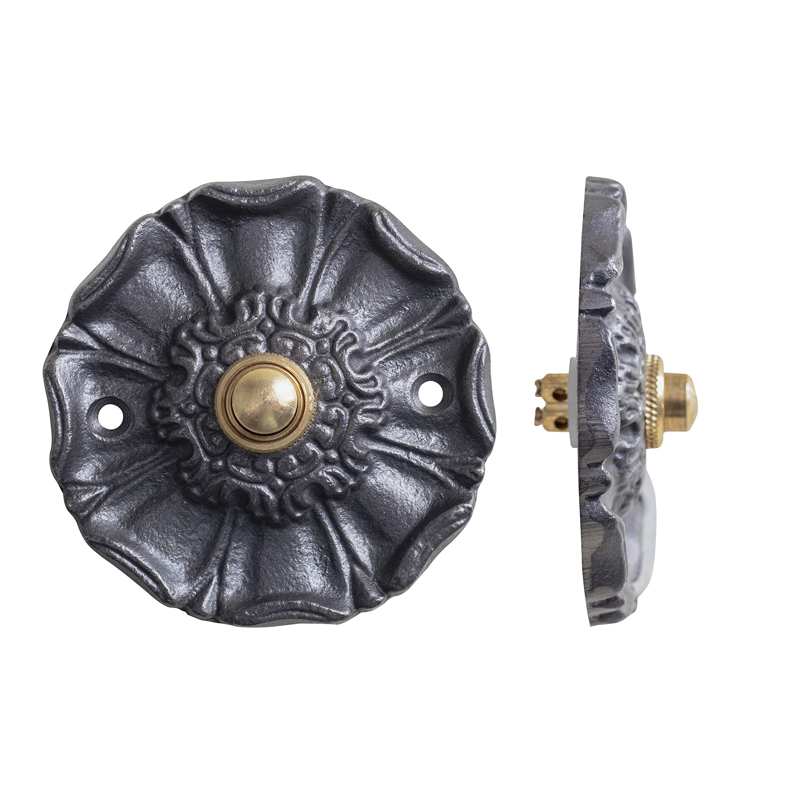 Assorted Collections Iron Doorbell – Push Button – Flower Design – Hardware – Electric-Bell – Vintage Look – Antique – Two Wired – Easy Installation – 85 mm
